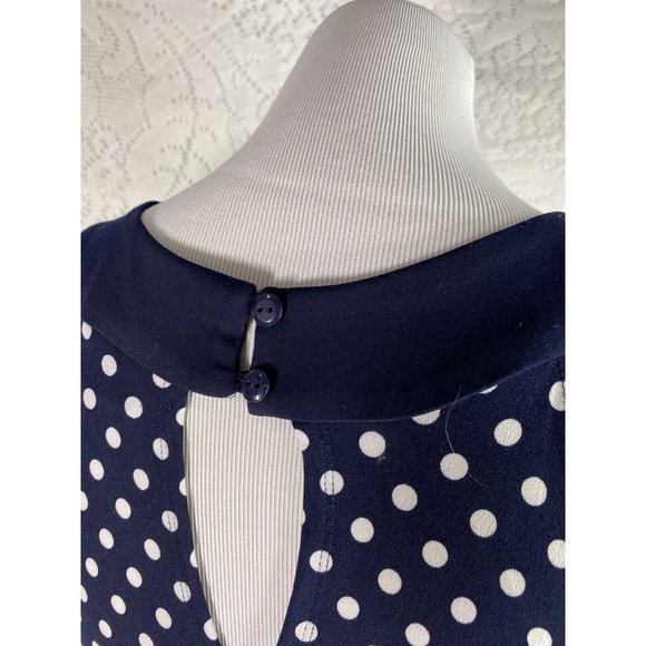 Navy Blue White Polka Dot Women's Dress Size 4 Sleeveless Career En Focus Studio - Picture 6 of 8